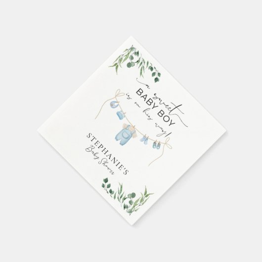 甘い男の赤ちゃんが彼の道を行くランドリーブルー スタンダードカクテルナプキン (角)