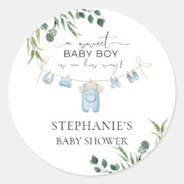 甘い男の赤ちゃんが彼の道を行くランドリーブルー ラウンドシール