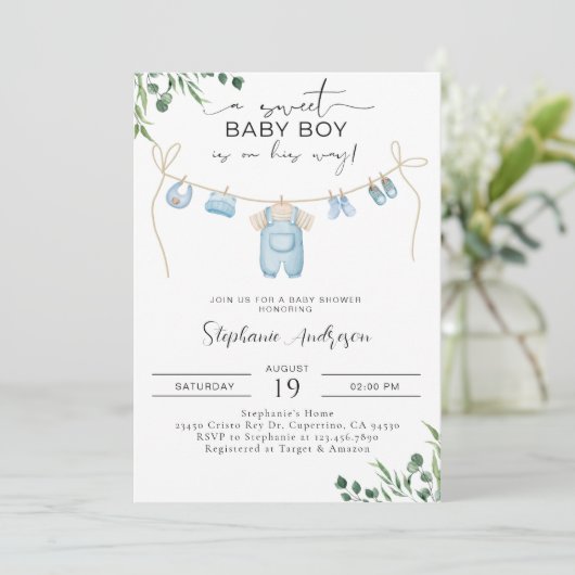 甘い男の赤ちゃんが彼の道を行くランドリーブルー 招待状 (スタンド正面)