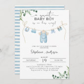 甘い男の赤ちゃんが彼の道を行くランドリーブルー 招待状 (正面/裏面)