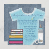 甘い男の赤ちゃんが本の赤ちゃんシャワーを持ってくる 招待状 (正面/裏面)