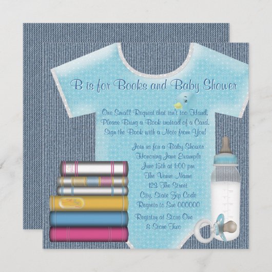 甘い男の赤ちゃんが本の赤ちゃんシャワーを持ってくる 招待状 (正面/裏面)