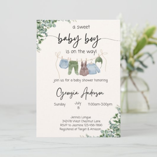 甘い男の赤ちゃんが赤ちゃんシャワーの招待状に行く 招待状 (スタンド正面)