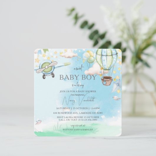 甘い男の赤ちゃんが赤ちゃんシャワーを浴びている 招待状 (スタンド正面)