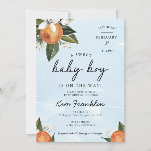 甘い男の赤ちゃんが途中クレメンティンオレンジ 招待状 (正面)
