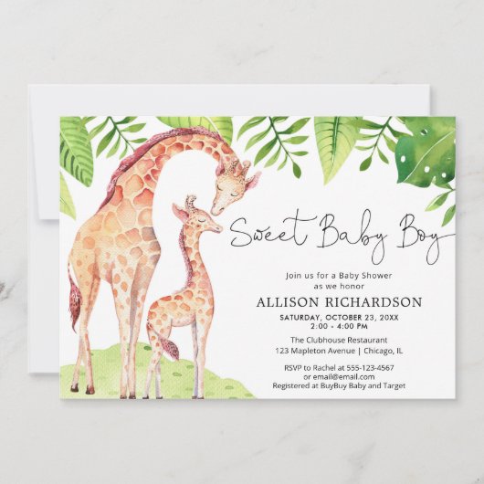 甘い男の赤ちゃんキリングリーンサファリのベビーシャワー 招待状 (正面)