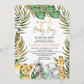 甘い男の赤ちゃんサファリジャングル動物ベビーシャワー 招待状 (正面/裏面)