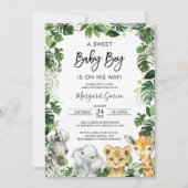 甘い男の赤ちゃんジャングルサファリ動物の赤ちゃんシャワー 招待状 (正面)