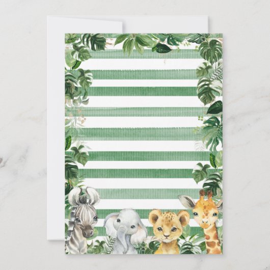 甘い男の赤ちゃんジャングルサファリ動物の赤ちゃんシャワー 招待状 (裏面)