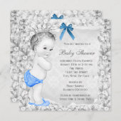 甘い男の赤ちゃんブルーとグレーベビーシャワー 招待状 (正面/裏面)