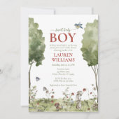 甘い男の赤ちゃんワイルドフラワーストロベリーシャワー 招待状 (正面)