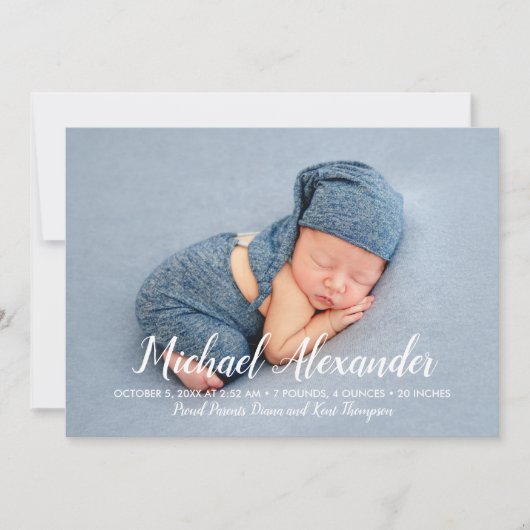甘い男の赤ちゃん写真の誕生のお知らせ (正面)
