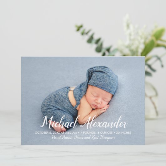 甘い男の赤ちゃん写真の誕生のお知らせ (スタンド正面)