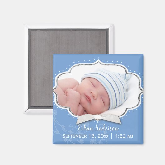 甘い男の赤ちゃん写真の誕生のお知らせ マグネット (正面/裏面)