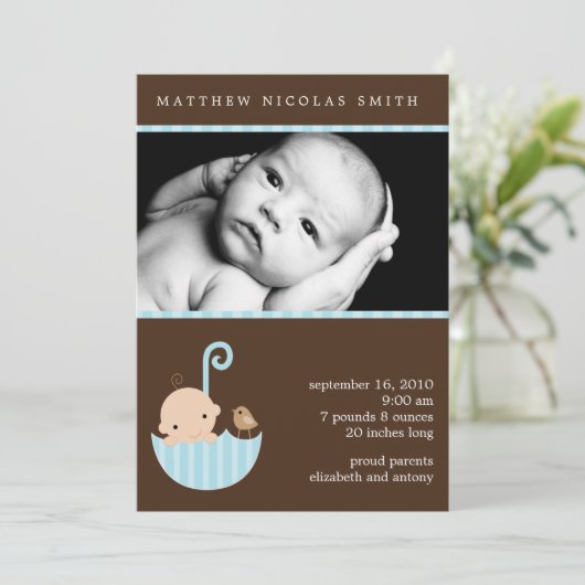 甘い男の赤ちゃん写真の誕生のお知らせ 案内状 (スタンド正面)