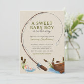 甘い男の赤ちゃん漁師の水彩赤ちゃんシャワー 招待状 (スタンド正面)