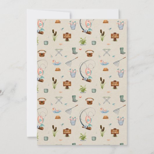 甘い男の赤ちゃん漁師の水彩赤ちゃんシャワー 招待状 (裏面)