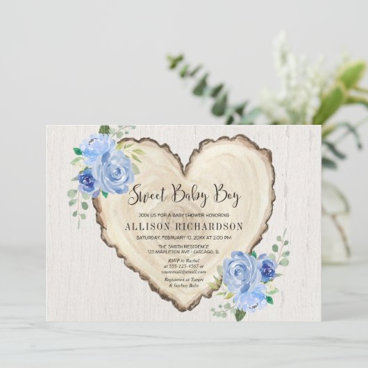 甘い男の赤ちゃん田舎のバレンタインハートシャワー 招待状 (スタンド正面)