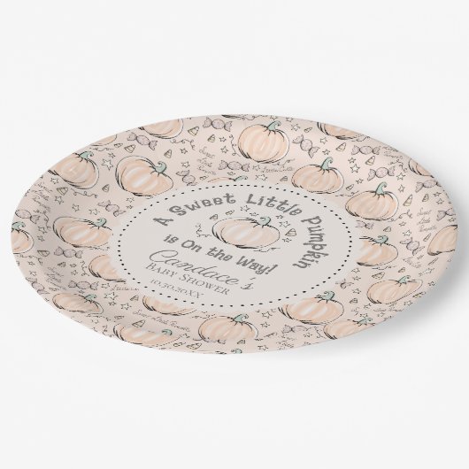 甘い男女兼用小さなかぼちゃの赤ちゃんシャワー ペーパープレート (アングル)