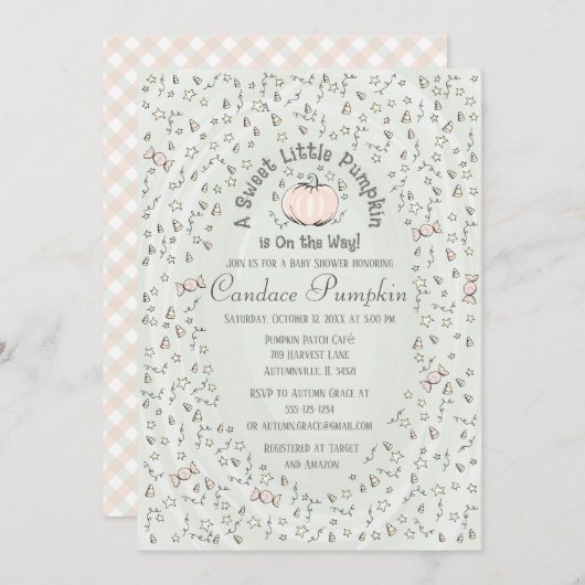 甘い男女兼用小さなかぼちゃの赤ちゃんシャワー 招待状 (正面/裏面)