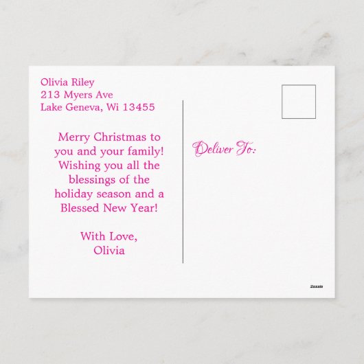 甘い白い子猫のクリスマスパーソナライズされた シーズンポストカード (裏面)