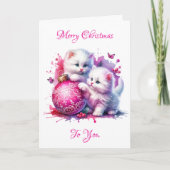 甘い白い子猫のクリスマス シーズンカード (正面)
