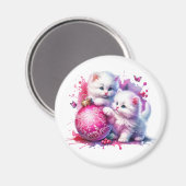 甘い白い子猫のクリスマス マグネット (正面/裏面)