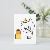 甘い白い子猫の誕生日帽子。 ポストカード (スタンド正面)