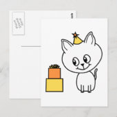 甘い白い子猫の誕生日帽子。 ポストカード (正面/裏面)