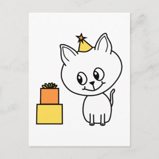 甘い白い子猫の誕生日帽子。 ポストカード