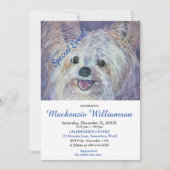 甘い白ヨークシャーテリア子犬の願いハッピーバースデー 招待状 (正面)