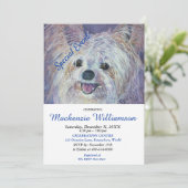 甘い白ヨークシャーテリア子犬の願いハッピーバースデー 招待状 (スタンド正面)