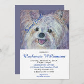 甘い白ヨークシャーテリア子犬の願いハッピーバースデー 招待状 (正面/裏面)