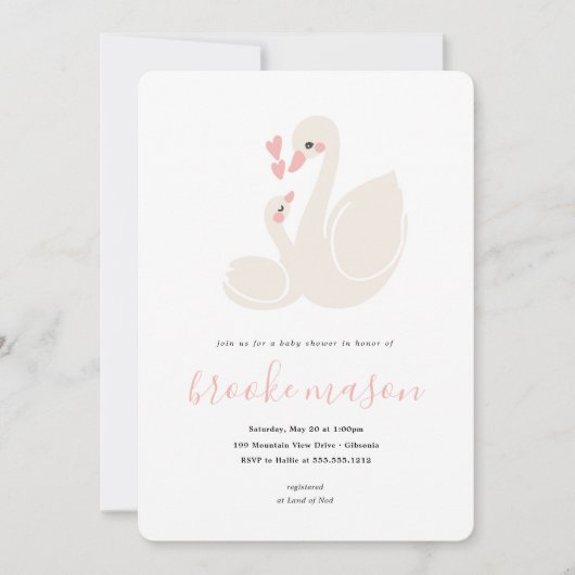 甘い白鳥のベビーシャワーの招待状 招待状 (正面)