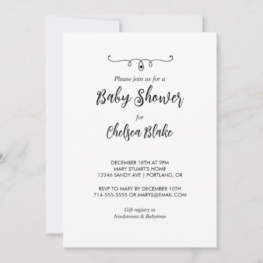 甘い白黒ベビーシャワー招待状 招待状 (正面)