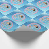 甘い睡眠の天使のピンクのトリムのSnowyの青 ラッピングペーパー (角)