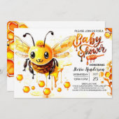 甘い瞬間ジェンダーニュートラルなミツバチ赤ちゃんシャワー 招待状 (正面/裏面)