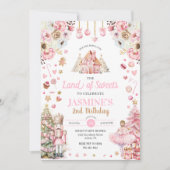 甘い砂糖のピンクの土地プラム妖精くるみ割り 招待状 (正面)
