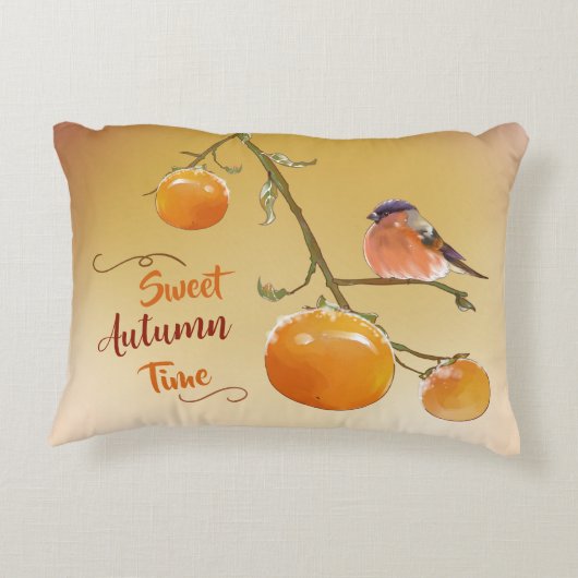 甘い秋のオレンジ柿の果実と鳥 アクセントクッション (裏面)
