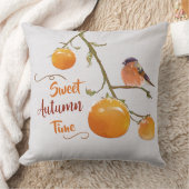 甘い秋のオレンジ柿の果実と鳥 クッション (ブランケット)