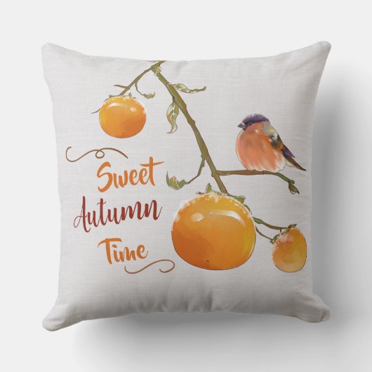 甘い秋のオレンジ柿の果実と鳥 クッション (裏面)