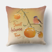 甘い秋のオレンジ柿の果実と鳥 クッション (裏面)
