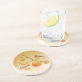 甘い秋のオレンジ柿の果実と鳥 コースター (側面)