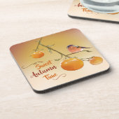 甘い秋のオレンジ柿の果実と鳥 コースター (左側)