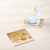 甘い秋のオレンジ柿の果実と鳥 スクエアペーパーコースター (インサイチュ)