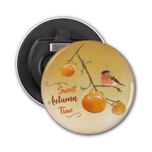 甘い秋のオレンジ柿の果実と鳥 栓抜き (正面)