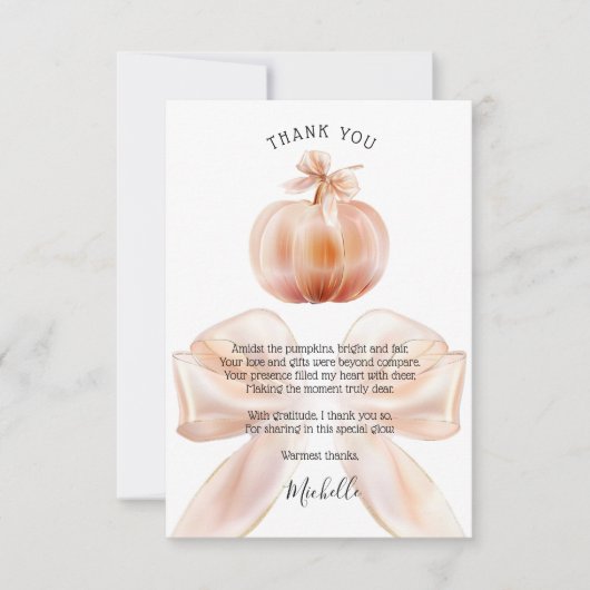 甘い秋の弓リトルカボチャ赤ちゃんシャワー サンキューカード (正面)