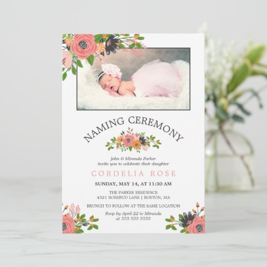 甘い秋の花|命名式の写真 招待状 (スタンド正面)