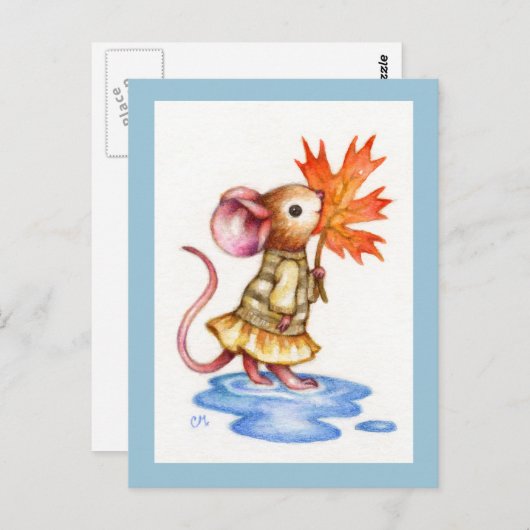 甘い秋 – かわいいマウスアートはがき ポストカード (正面/裏面)