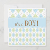 甘い空色のアーガイルそれは男の子のベビーシャワーです 招待状 (正面)